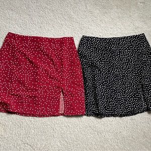 2 XS Shein skirts one red w/polkadots and the other black w/a confetti pattern